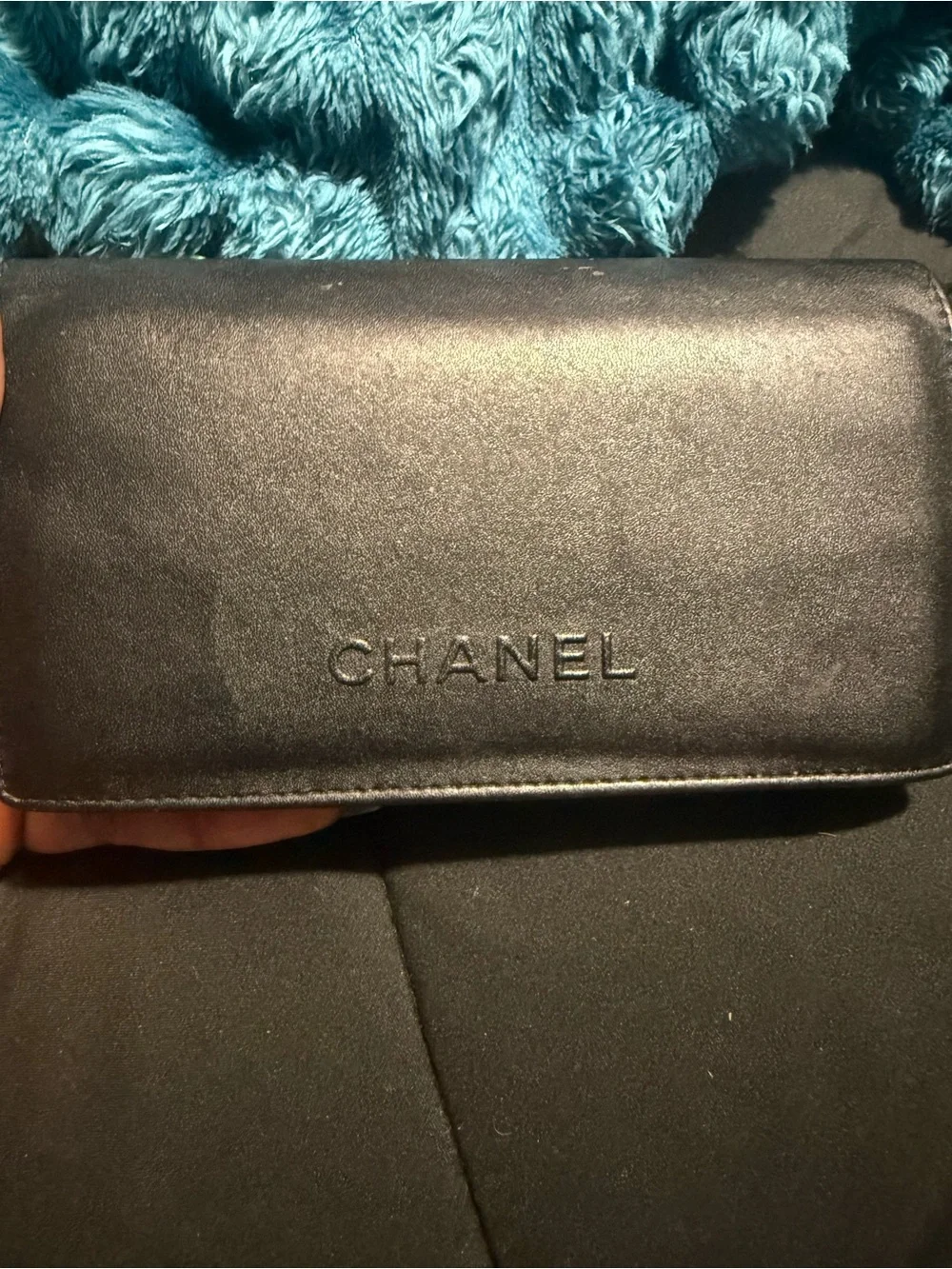 CHANEL Black Sunglasses with Crystal-Embellished Logo Temples